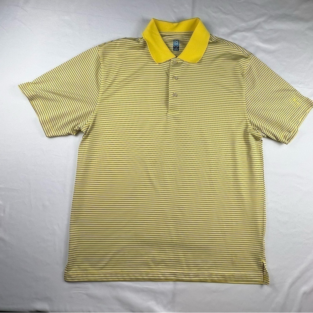 PGA Tour - Men’s Golf Shirt - Polo - XL - Yellow White Black Stripes